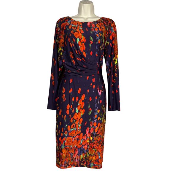 David Meister Faux Wrap Art Print Dress Long Sleeve Event Dinner Date - 6 - Picture 3 of 8